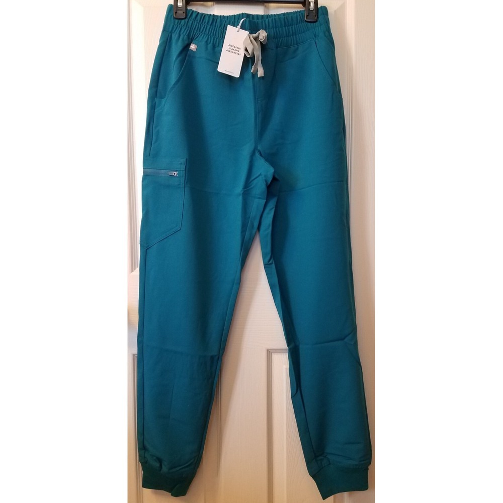 Figs Zamora High Waisted Scrub Pants Women size S Small Tall Teal PCB NEW